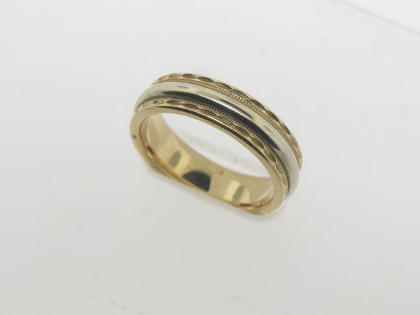 14K Yellow and White Gold Engraved Design Band (Brand New Jewelry)
