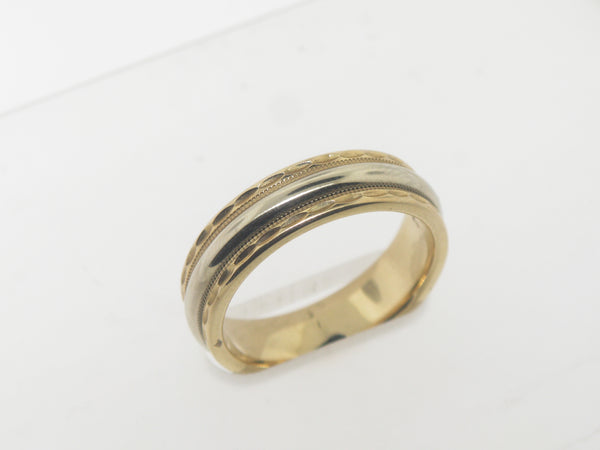 14K Yellow and White Gold Engraved Design Band (Brand New Jewelry)