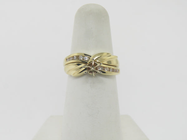 14K Yellow Gold Diamond Semi-Mounting Wedding Set Size 6 New Old Stock Jewelry
