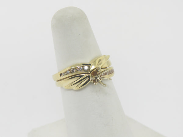 14K Yellow Gold Diamond Semi-Mounting Wedding Set Size 6 New Old Stock Jewelry