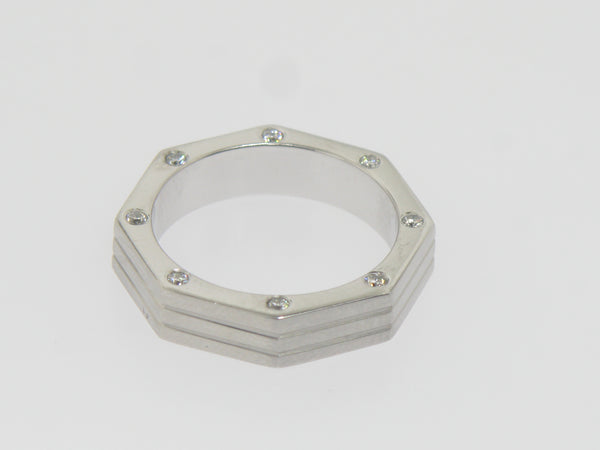 14k White Gold Octagon Ring 16 Diamonds .27 CT TW Size 6.25